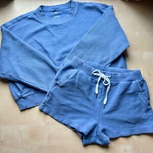Aerie Blue Ribbed Sweatshirt and Shorts Set